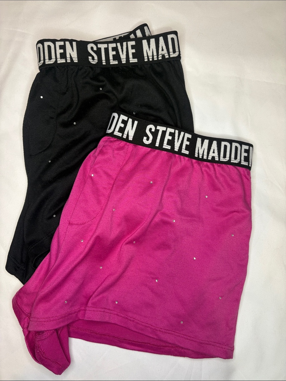Steve Madden Two Pack Logo Waistband Rhinestone Boxer Style Lounge Shorts Small